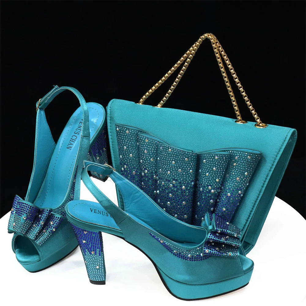 Women High Heels Sandals Printing Flower Material with Rhinestone Open-Toed Shoes