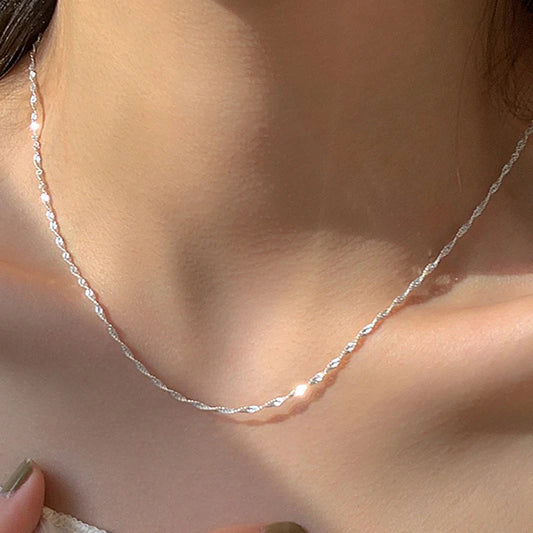 Sterling Silver Sparkling Water Wave Chains Necklace