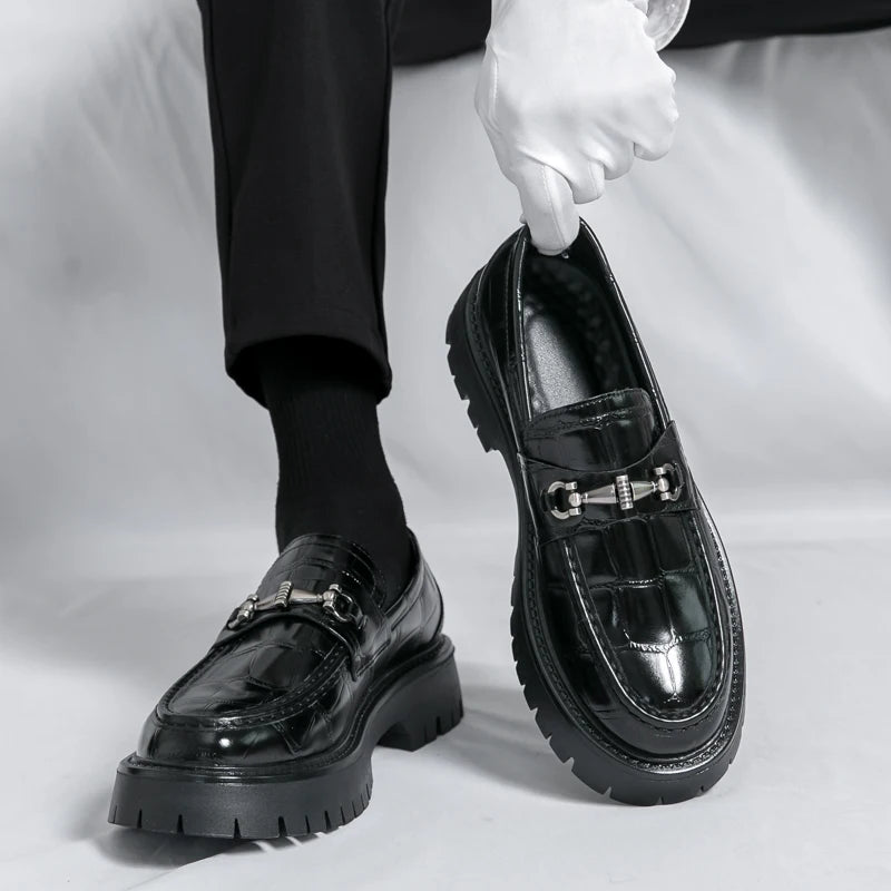 Men's Retro Platform Loafers – Vintage Casual Leather Slip-On Shoes EU 40–48