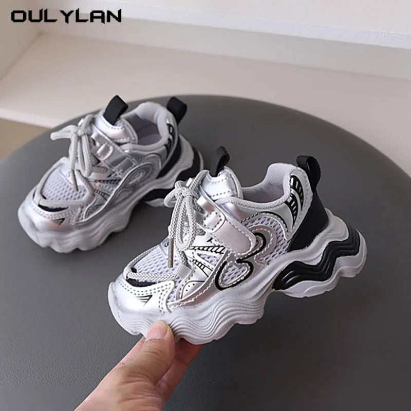 Fashion Breathable Mesh Thick-soled Shoes Lace-up Baby Shoes Soft Non-slip Sole Boys Sports Shoes Casual Walking Shoes