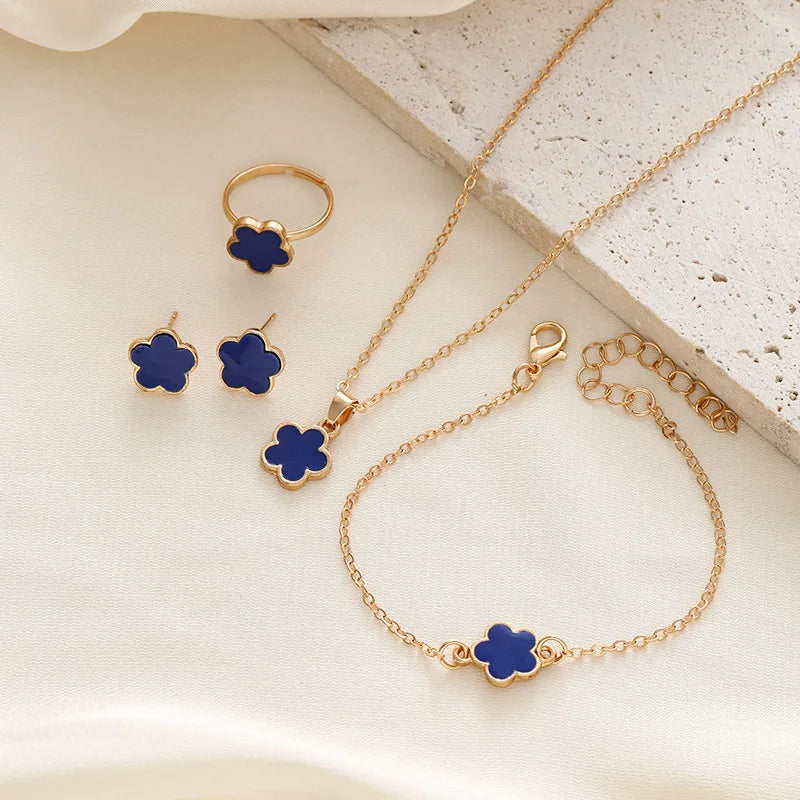 Lucky Five-petal Flower Clover Earrings Necklace