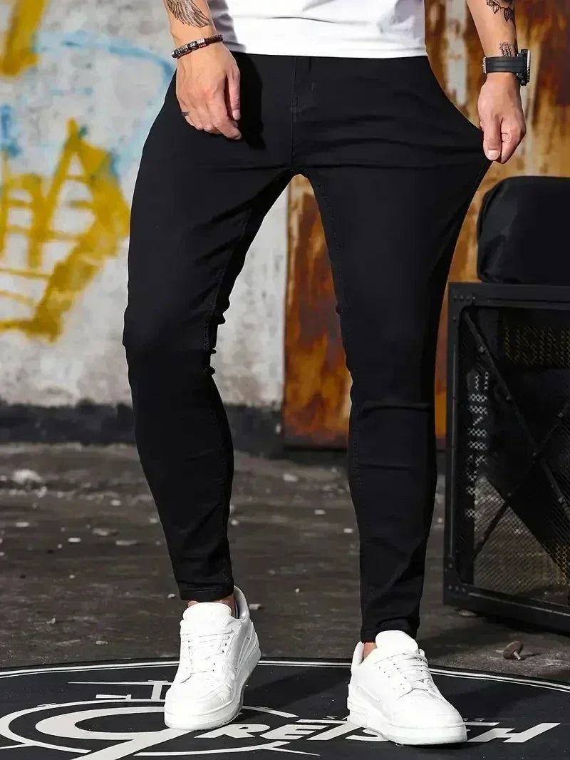 Man Classic Style Pants Light Blue Stretch Jeans Zipper Casual Slim Fit Trousers Male Pencil Pants Denim Skinny Jeans Men Brand