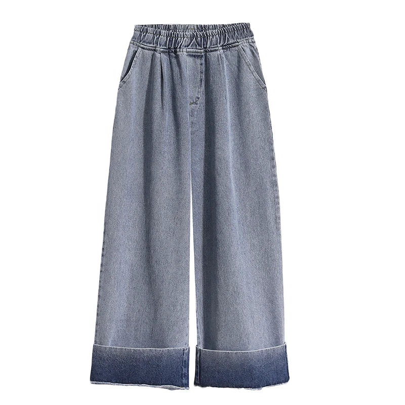 Plus Size Jeans For Women 2025 Autumn New Arrival Large Size Loose Wide Leg Blue Denim Pants Women High Waist Women's Trousers