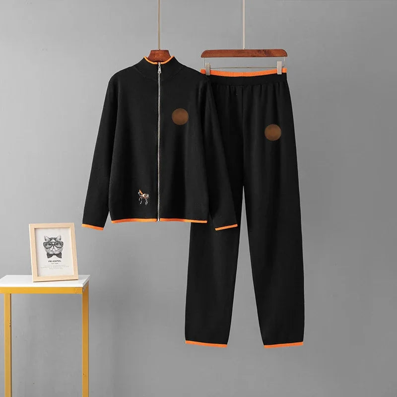 Women Stand Collar Long Sleeved Casual Suit