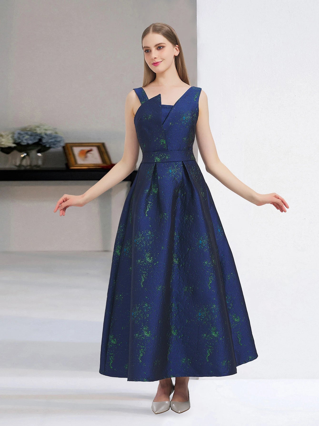 Women Elegant Long Maxi Dress Floral Jacquard Dress