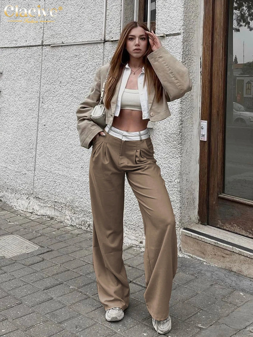 Elegant Loose Gray Office Women Pants