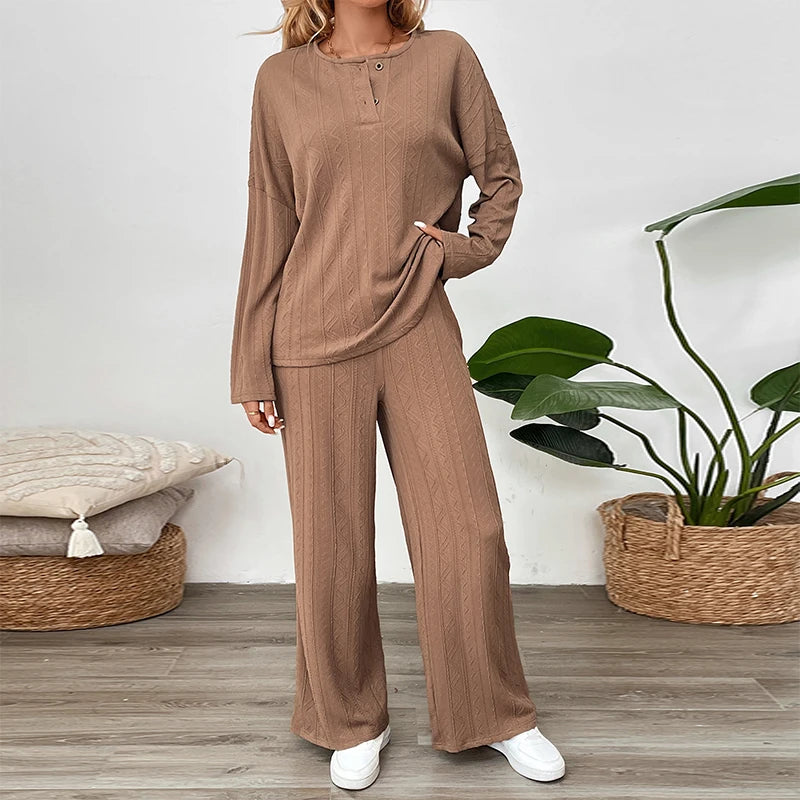 leisure solid color women's two-piece pants