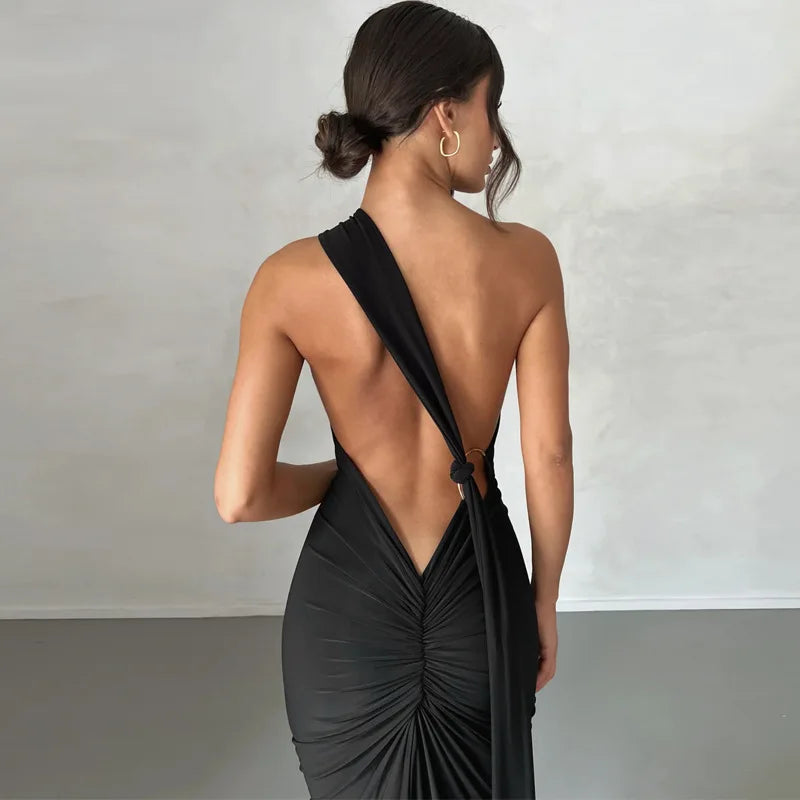 Halter Neck Waist Revealing Backpack Hip Dress