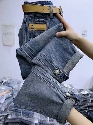 2023 NEW Spring Autumn High Waist Straight Jeans Loose Fit Stretch Haren Denim Pants Ladies Ankle-Length Jeans Pants
