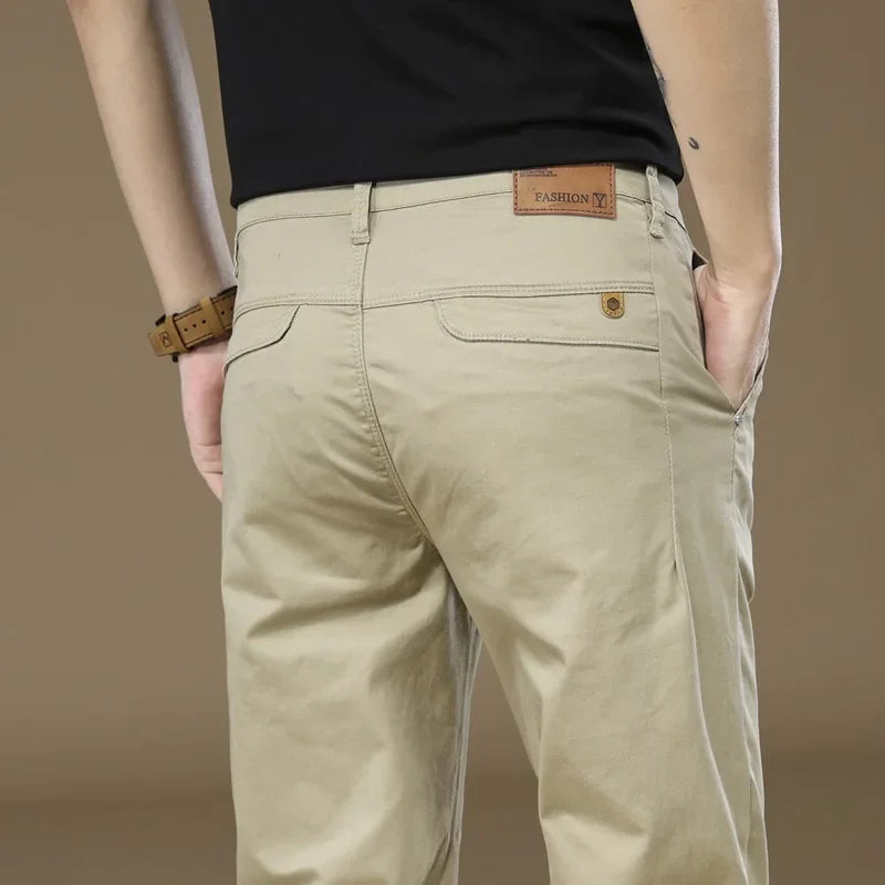 Men's Casual Pants 97%Cotton Solid Color Work Wear Elasticity Breathable Straight Korean  Trousers Male Brand Clothing