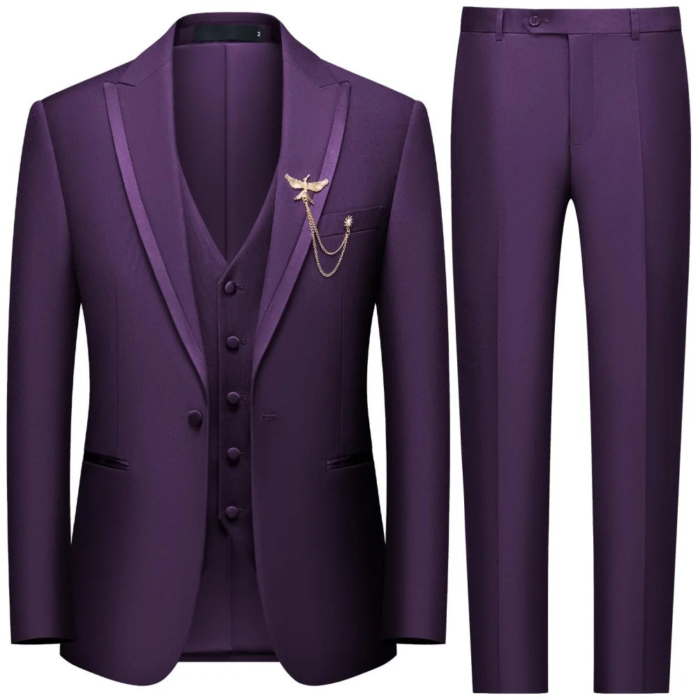 Men's black 3-piece slim fit casual Suits