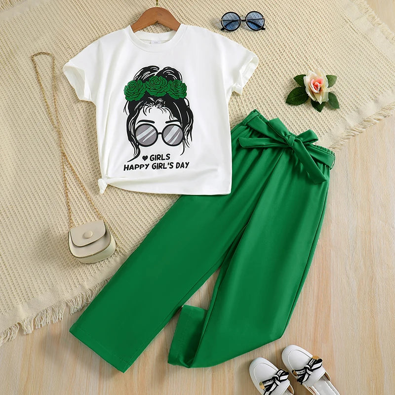 Girl Minimalist Cartoon Print Top