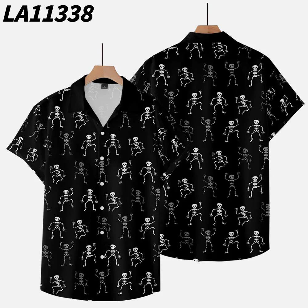 2024 Men's Summer Casual Short Sleeve Shirts Halloween Skull 3d Print Hip Hop Plus Size