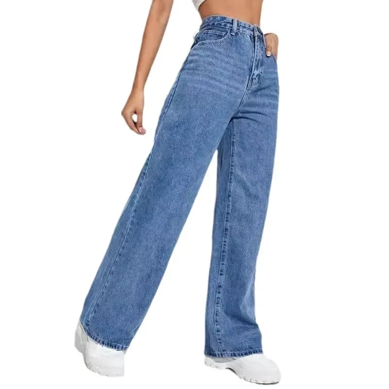 2024 New Trendy Straight-Leg Jeans From Amazon Fast Sales Cross-Border European And American Market Waist Slim Fit Denim Pants