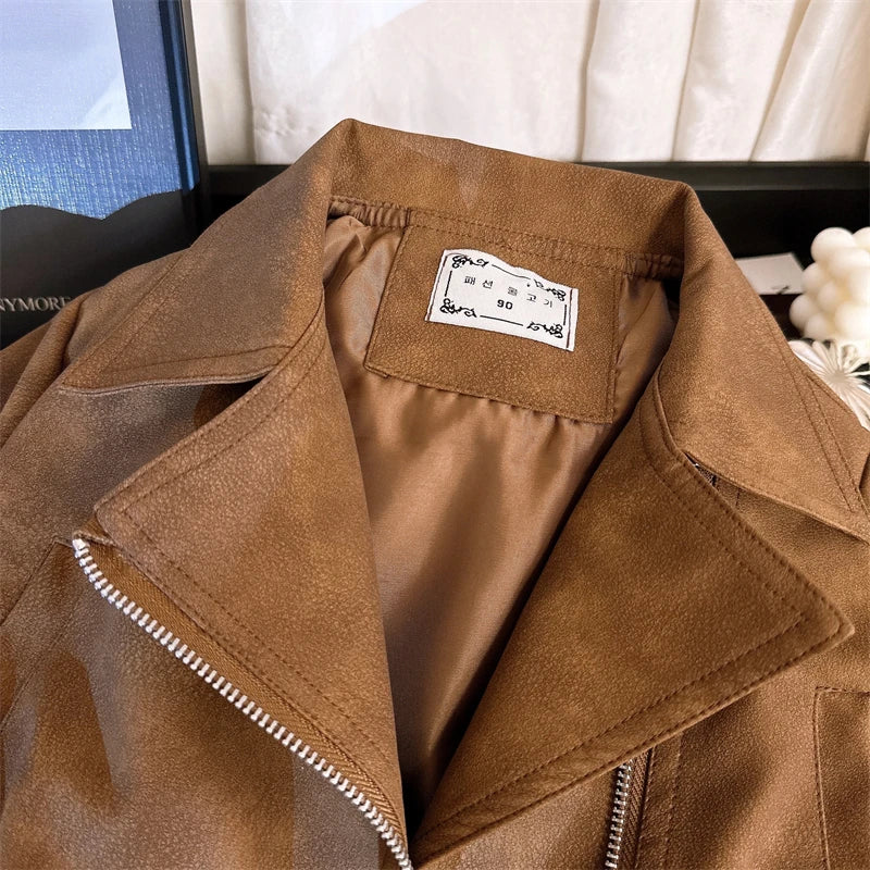 Boys Girls Brown Leather Jacket