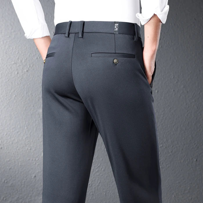 Stretch Suit Pants Men's Summer Thin Straight Business Trousers Ice Silk Casual Drape Breathable Formal Male Work Clothes