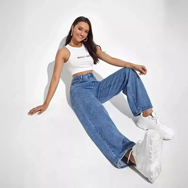 2024 New Trendy Straight-Leg Jeans From Amazon Fast Sales Cross-Border European And American Market Waist Slim Fit Denim Pants