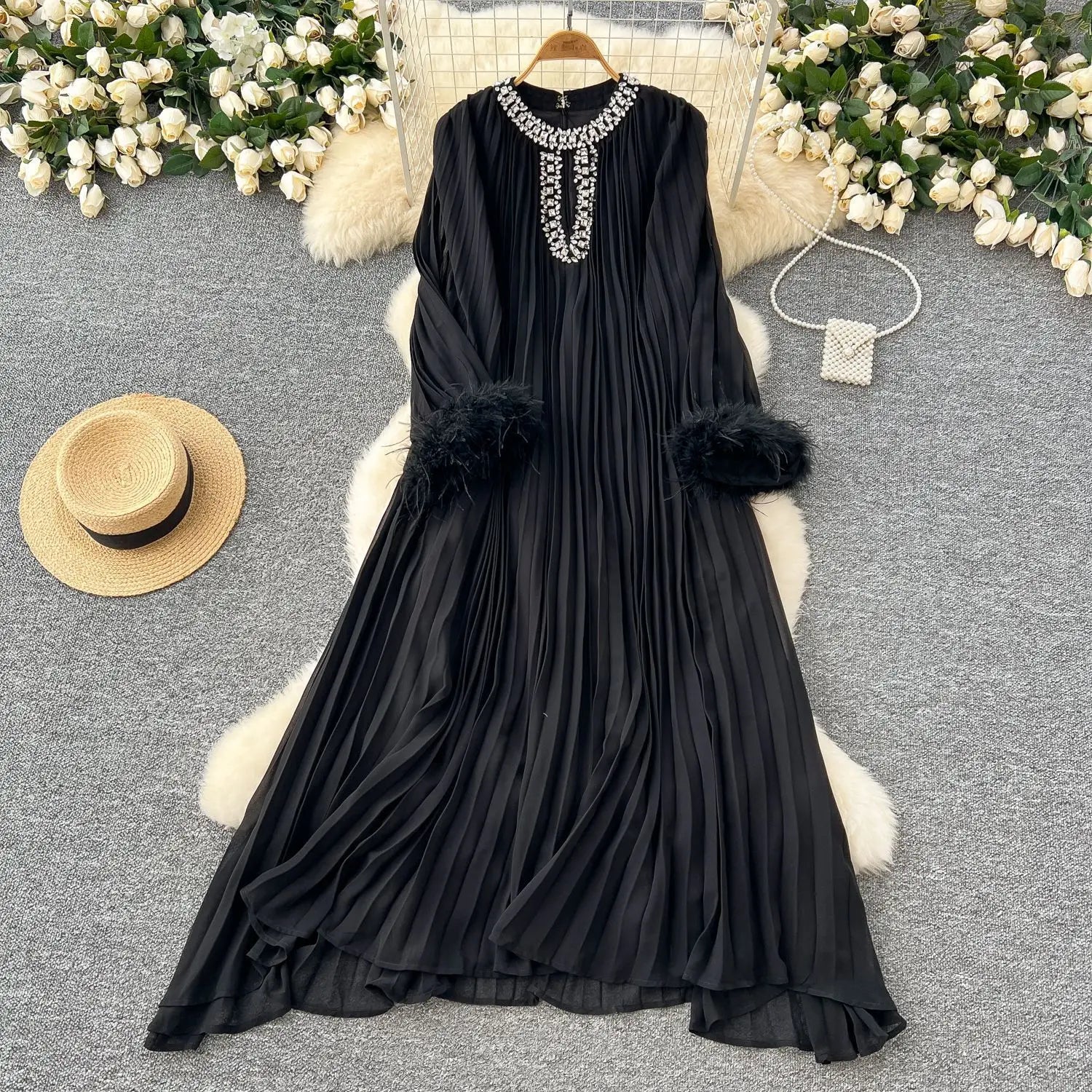 Luxury Pleated Chiffon Maxi Dresses Women's Spring Summer Party Long Dress