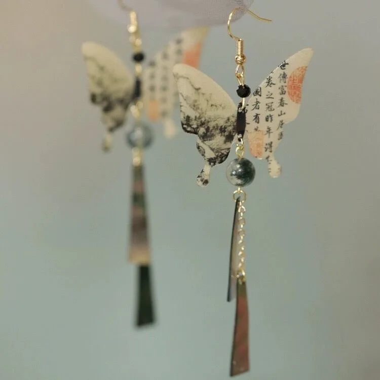 Steel Fun Jewelry HanFu Moon Pendent Long Tassel Earrings for Women