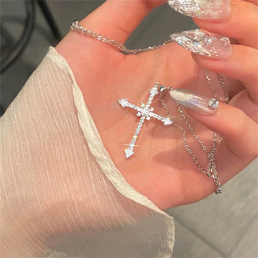 Elegant Crystal Cross Pendant Necklace For Women