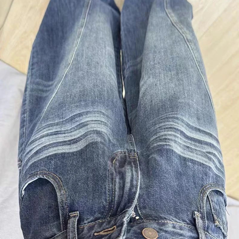 Casual Denim Pant Women Jeans Vintage Straight Trousers Autumn Spring Fashion Female Wide Leg Pants Blue Jeans