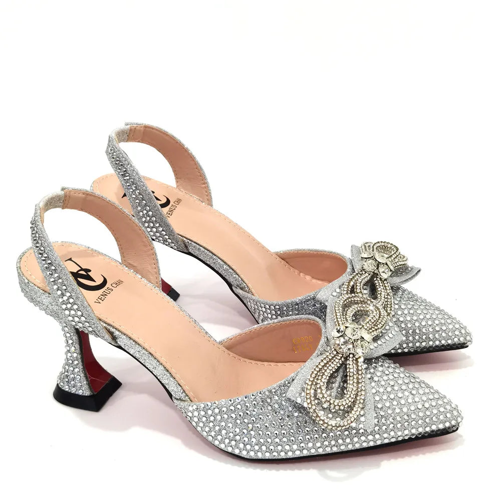Rhinestone Bow Side Empty Party High Heels Pointed Toe Stiletto Heels