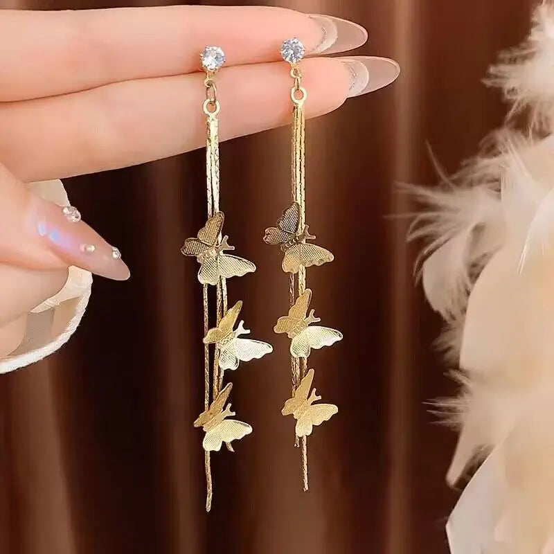Exaggerated Rhinestone Long Tassel Earrings