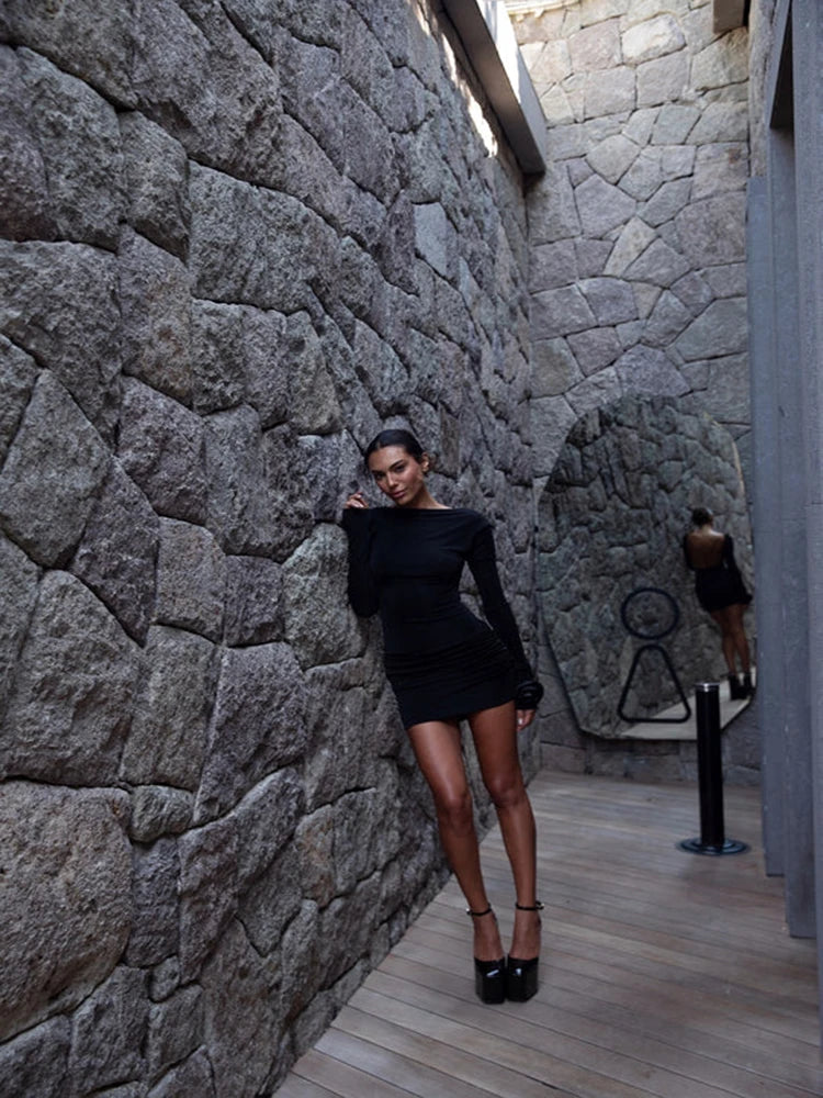 Long Sleeve Tight Dress For Women Sexy Backless Bodycon Mini Dress