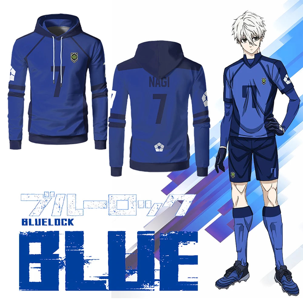 Blue Lock Anime Men's Hoodies Football Club Sports Casual Pullover Sweatshirt NAGI Street Fashion Long Sleeve Tops Kid's Clothes