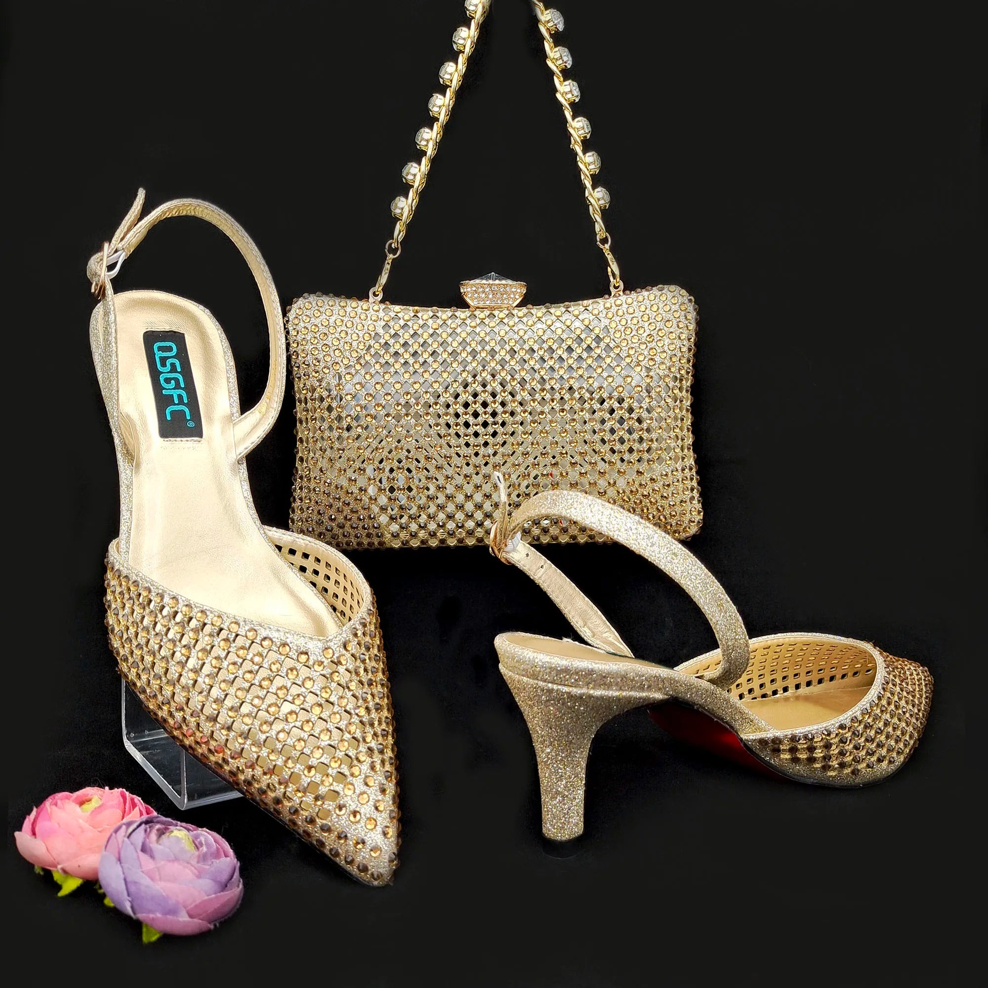 Bag And Comfortable Mid-heel Hollow Pointed Shoes Are Suitable For parties
