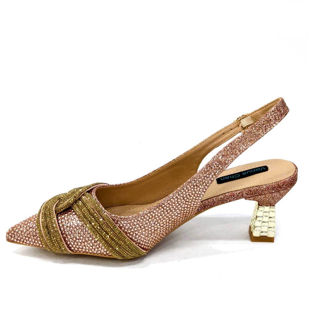 Women Shoes and Bag Set Champagne Color Rhinestone Handbag
