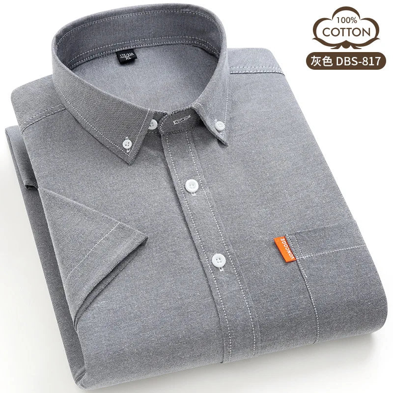 100% cotton 5XL men's short sleeve shirt Oxford Summer high quality with pockets casual wear free breathable slim fit