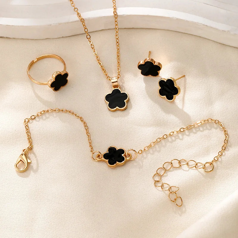 Lucky Five-petal Flower Clover Earrings Necklace