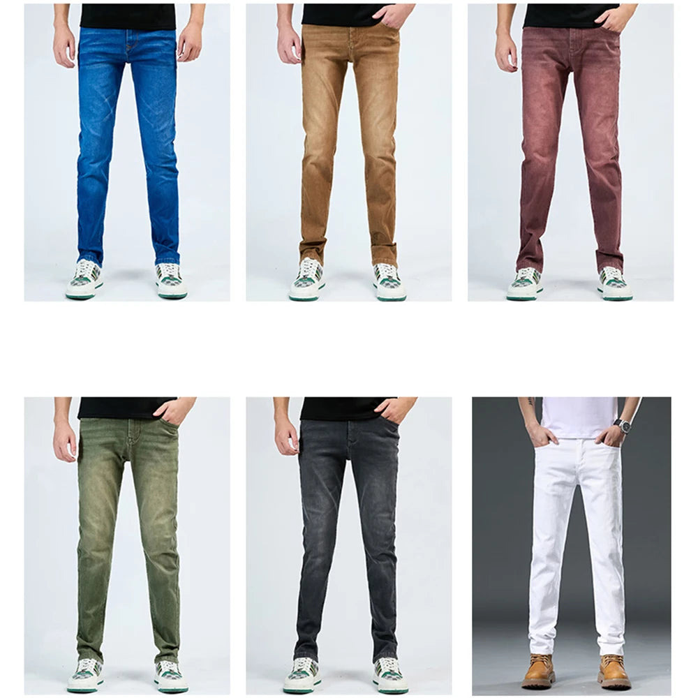2025 Autumn Men's White Slim Fit Straight Jeans Casual Stretch Denim Pants Comfortable Fashion Streetwear Male Brand Clothing