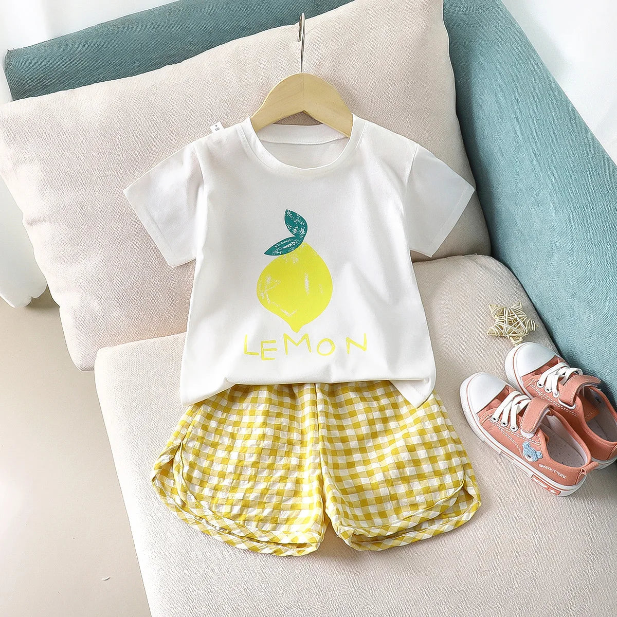 Children's Short-sleeved Round Neck Top+Shorts