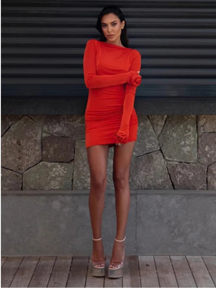 Long Sleeve Tight Dress For Women Sexy Backless Bodycon Mini Dress