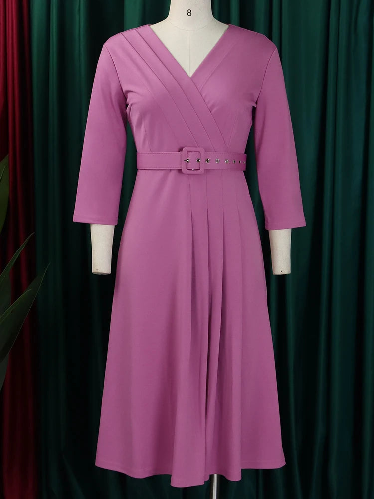 V Neck Plus Size Long Dress Women Long Sleeve