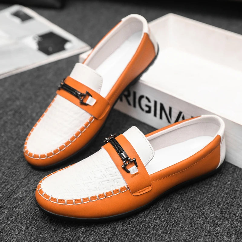 Men leather slip on loafers for men breathable moccasins casual driving boat shoes