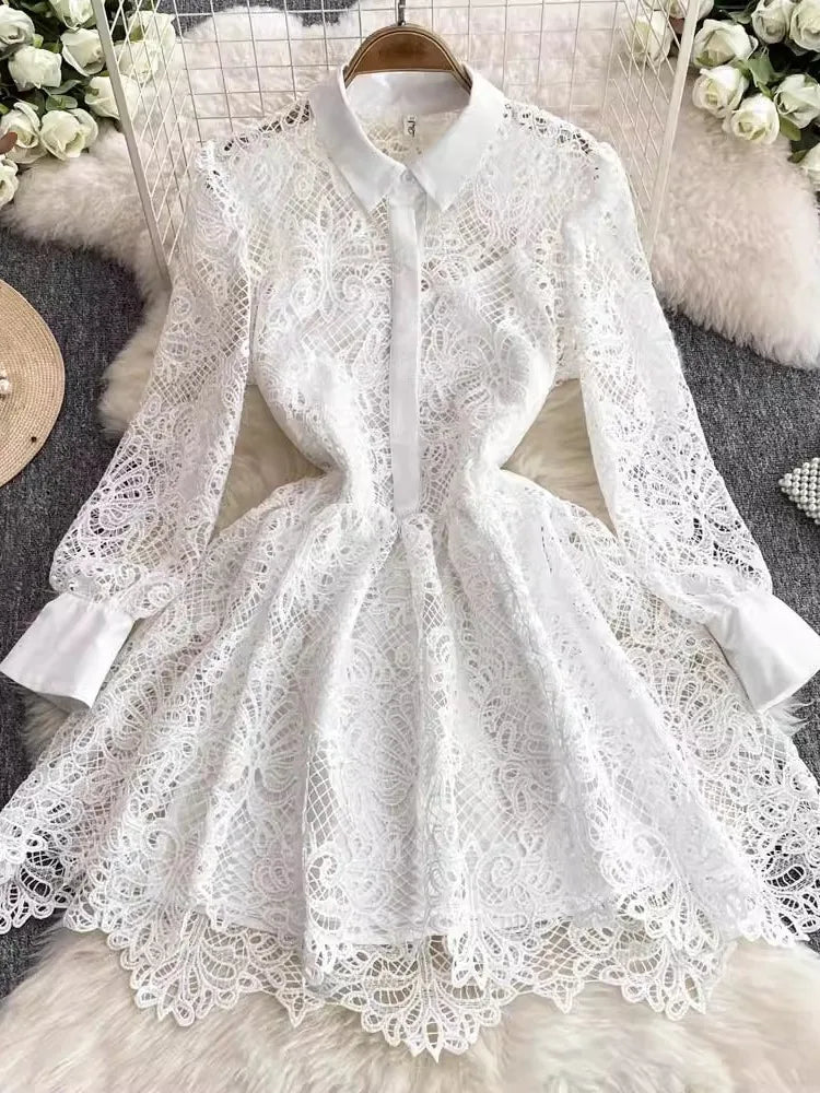 Elegant Embroidery Lace White Party Short Dress