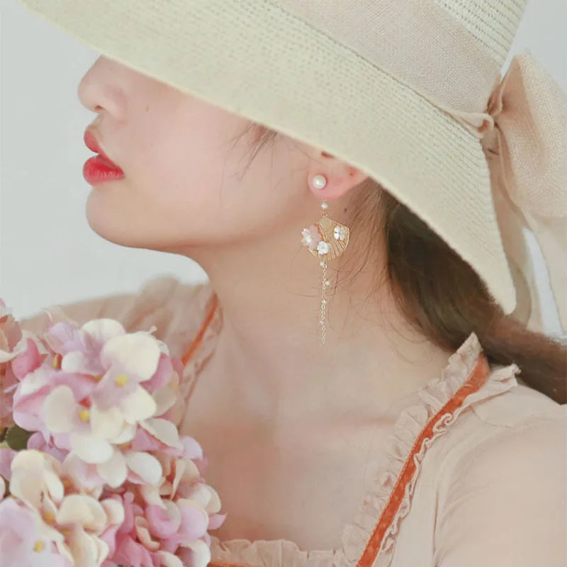 Folding Fan Crane Dangle Earrings For Women
