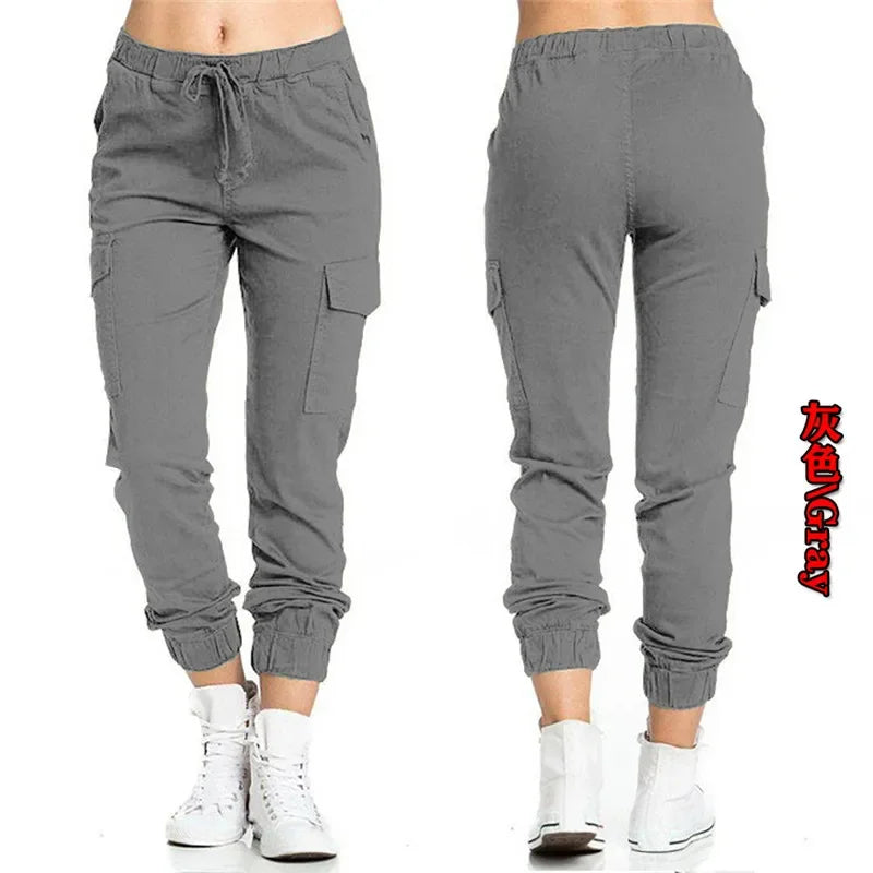 Women's Cargo Pants Multi-Pocket Drawstring Elastic Waist