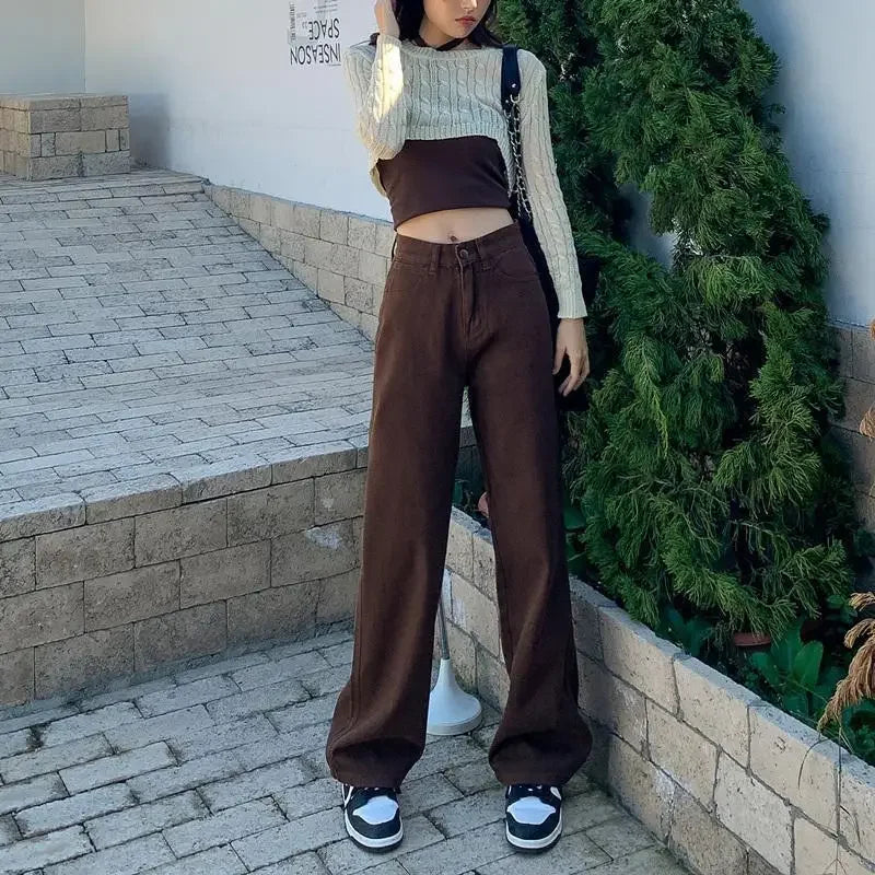Wide-Leg Jeans Women's Spring Autumn Slimming Versatile Plus Size Pants Pear-Shaped Hip Covering Straight-Leg Trousers Trendy
