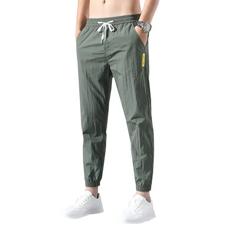 2025 New Spring Summer Brand Clothing Men's Thin Casual Pants Thin Slim Elastic Waist Korea Jogger Ankle Length Trousers Male