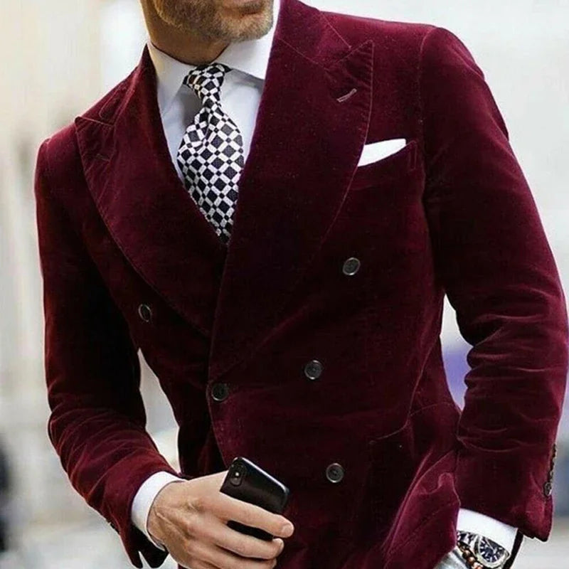 Velvet Double Breasted Blazer for Men