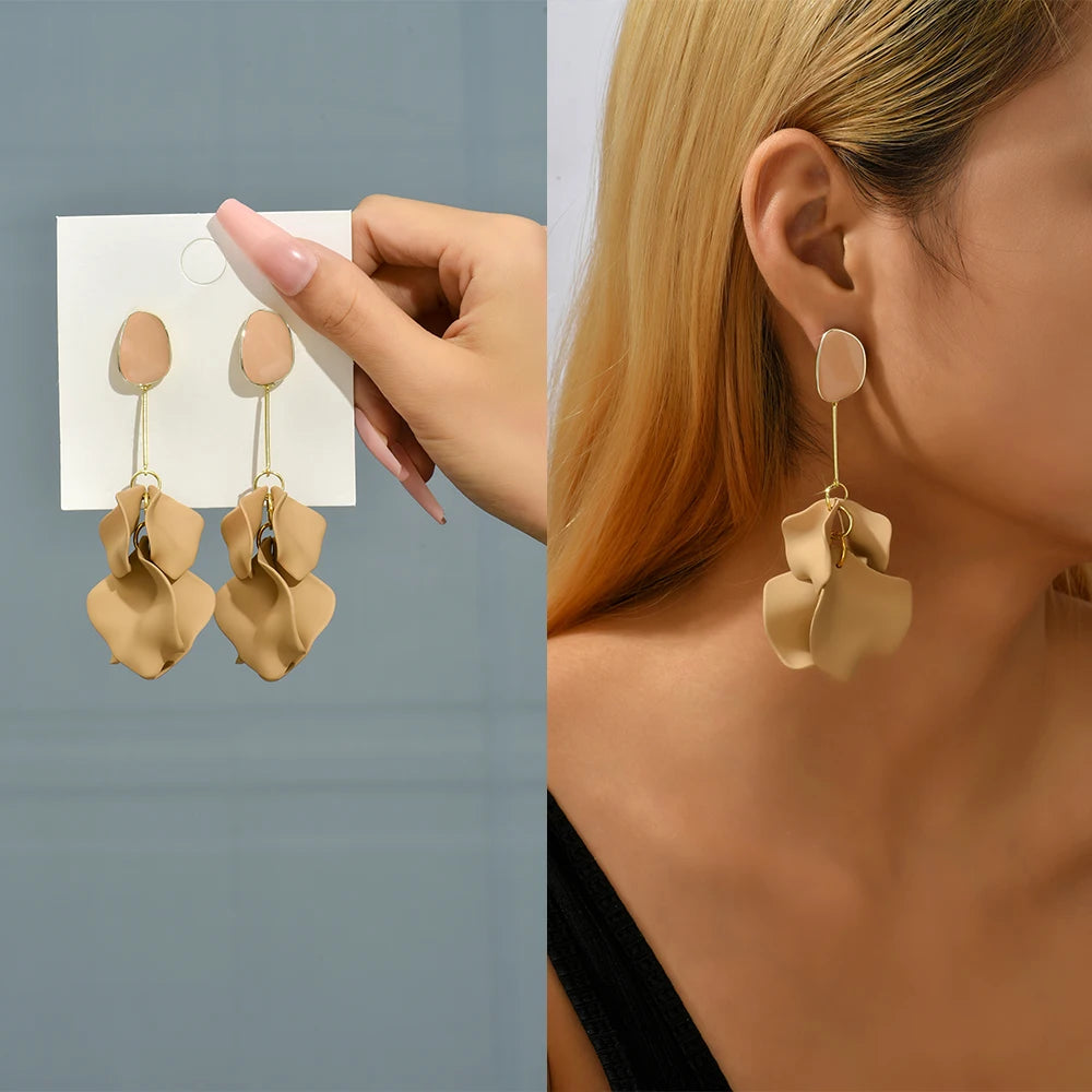 Romantic Sweet Acrylic Petal Long Dangle Drop Earrings For Women