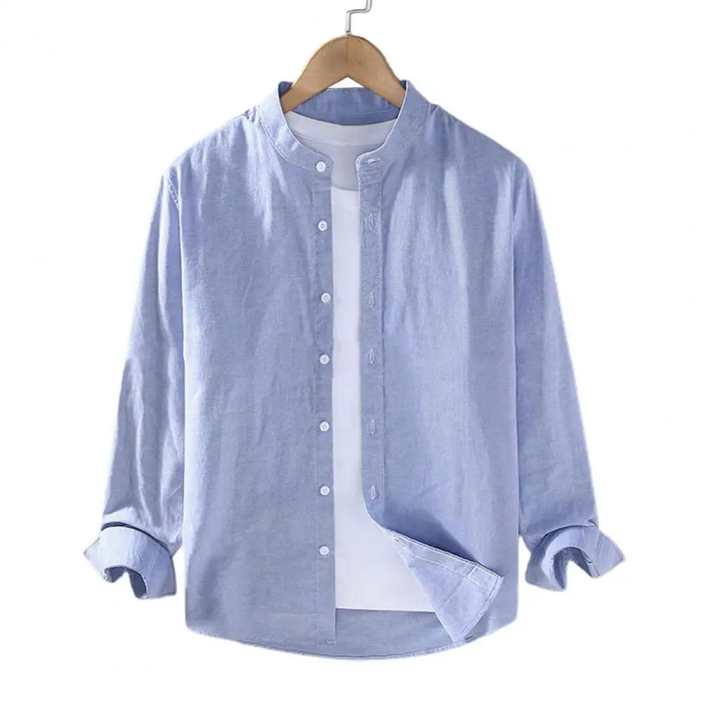 Flax Men Spring And Summer Stand Collar Long Sleeve Fashionable Men's Shirt Cotton Linen Shirt for Men Vintage Vacation Shirts