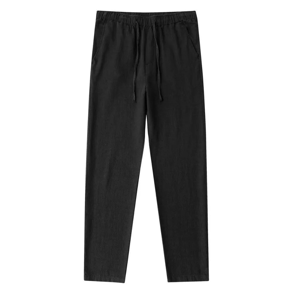 Men's Cotton Linen Pants Male Breathable Solid Color