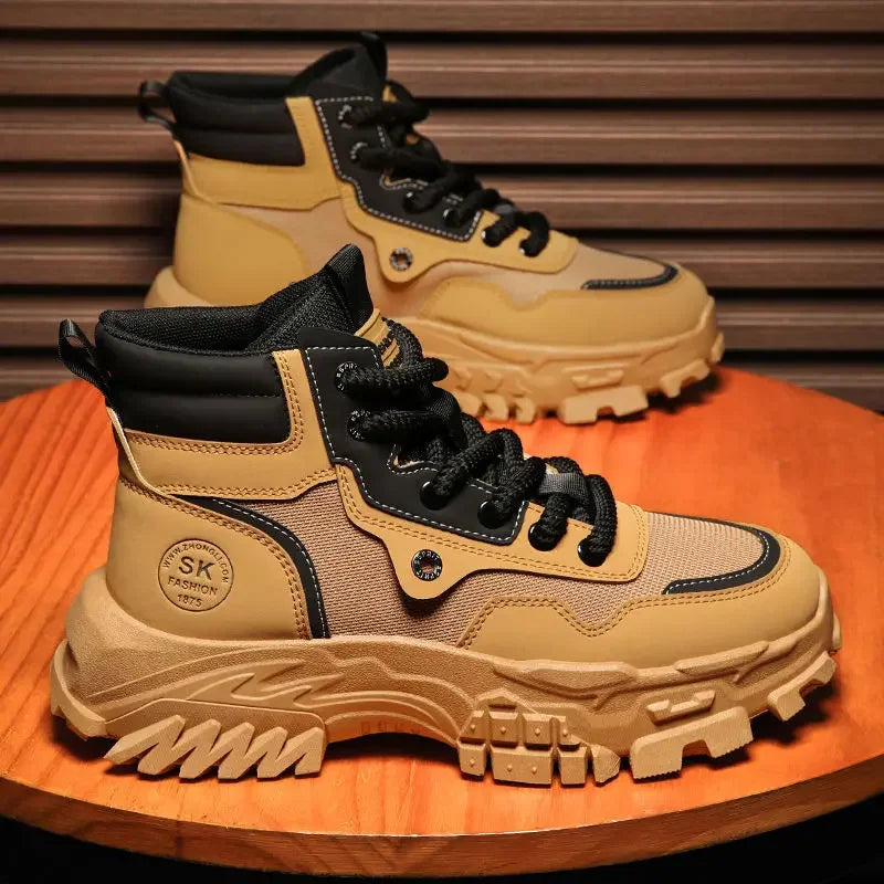 Mens Boots Leather Shoes Platform Boots for Men Outdoor Sneakers Motorcycle Ankle Boots Male Work Boot Casual Hiking Shoes