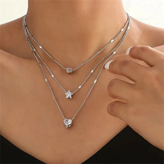 Vintage Rhinestone Heart Pendant Necklace Set for Women