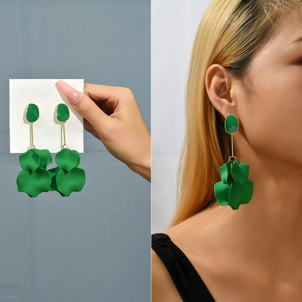 Romantic Sweet Acrylic Petal Long Dangle Drop Earrings For Women